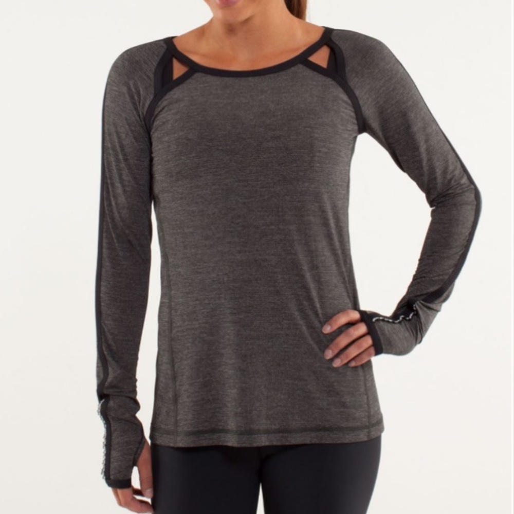 Lululemon Run: Team Spirit Long Sleeve Cutout Top, Black - Gray - Silver (READ)